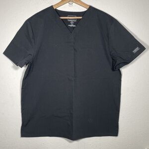 Cherokee Workwear Black Scrub Top V Neck Short Sleeve Shirt Men Size Large